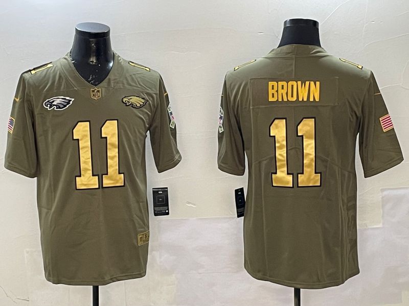 Men Philadelphia Eagles #11 Brown Green 2025 Nike Olive Gold Salute to Service Limited NFL Jersey style 4->philadelphia eagles->NFL Jersey